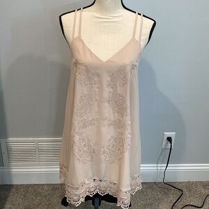 Forever 21 Cream Colored Embroidered Tank Top Semi-Open Back Dress - Size Small